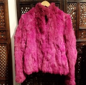 Hot Pink Genuine Rabbit Fur Jacket